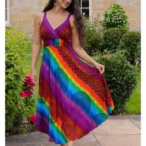 Black Pearl Women's Shanti Bohemian VNeck Maxi Dress Sleeveless Rainbow Size OS